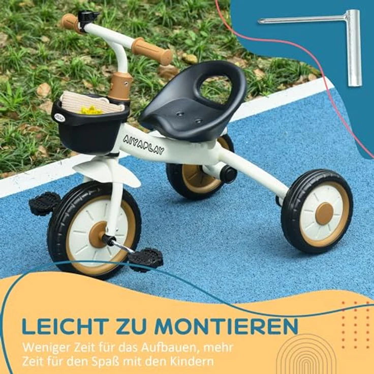 AIYAPLAY Dreirad Kinderfahrrad mit verstellbarem Sitz, Laufrad, Metall, Weiß, 70.5L x 53B x 58H cm – Bild 7