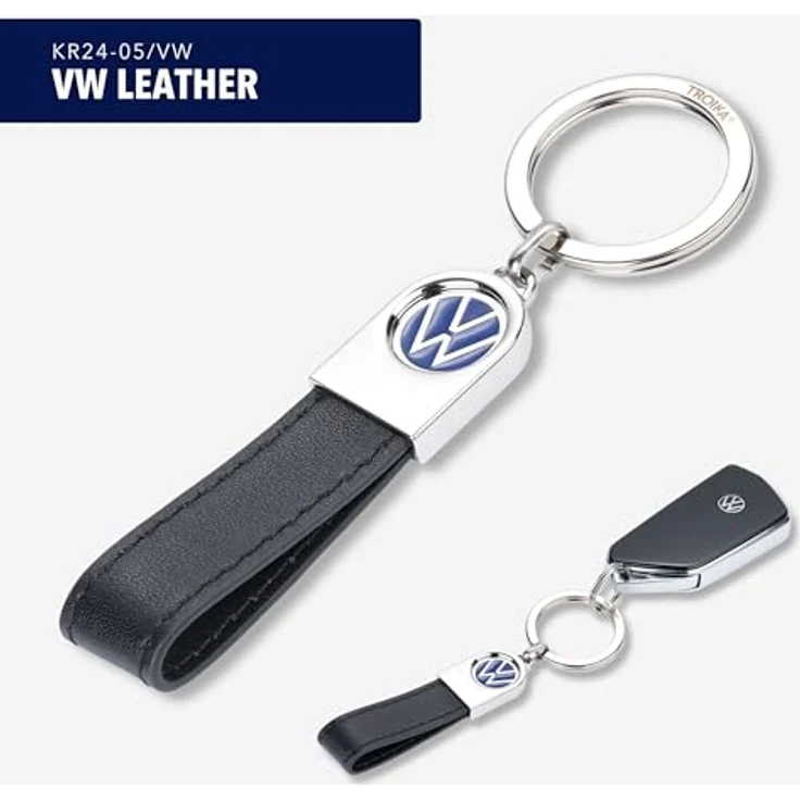 TROIKA Volkswagen Schlüsselanhänger, Offiziell lizenziert, 4 Varianten mit Leder, Metall oder Karabiner‑Ring-System – Bild 2