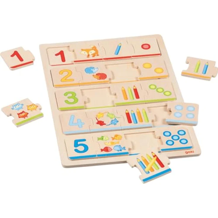 goki Puzzzle Lerne zählen, Holzpuzzle zur Förderung mathematischer Fähigkeiten, vielfältige Darstellung – Bild 1