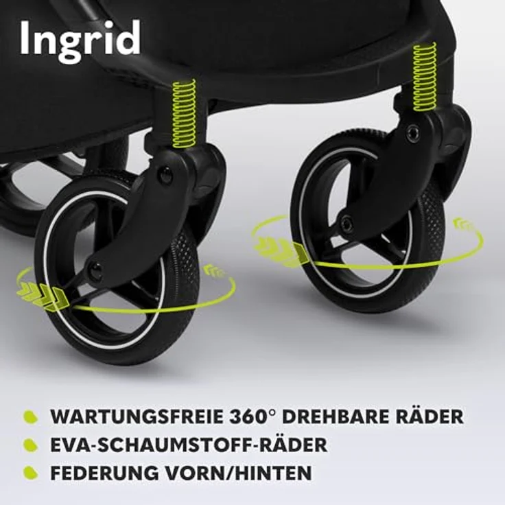 LIONELO INGRID Kinderwagen bis 22 kg von 6 Monaten bis 4 Jahren Große 360° schwenkbare Räder Volle Federung Einhändig zusammenklappbar Verstellbare Rückenlehne und Fußstütze Großes XXL-Verdeck – Bild 5