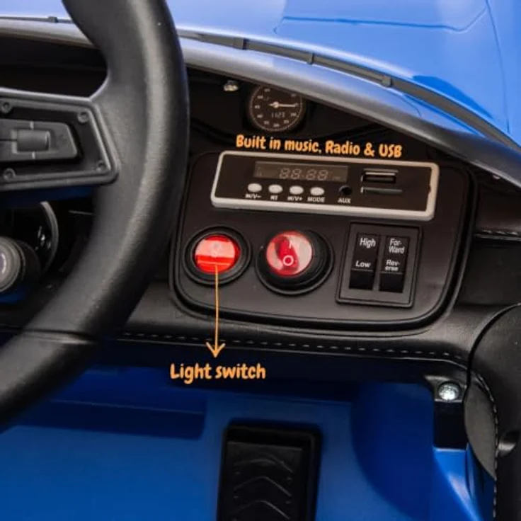 Vrooomy Porsche Taycan Turbo S Kinder Elektroauto, 12V mit Fernbedienung, für 1 bis 5 Jahre, Blau, MP3-Player, LED-Scheinwerfer, sanfter Anlauf – Bild 5