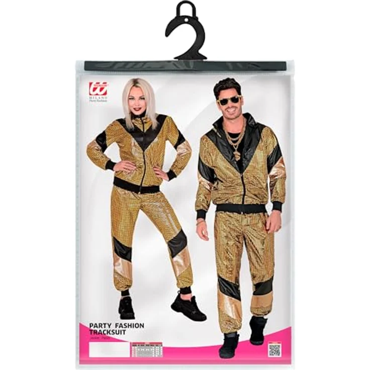 W WIDMANN MILANO Party Fashion - Kostüm Trainingsanzug 80er Jahre, Disco Kugel, Jogginganzug, Retro-Style, für Karneval, Mottopartys, golden/schwarz – Bild 4