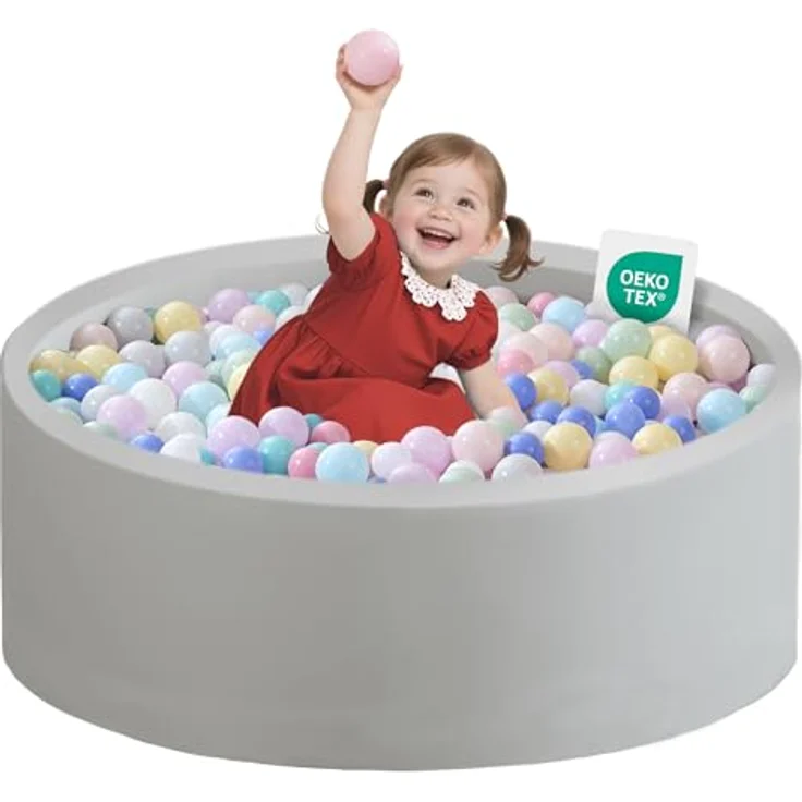 Zedachica Baby Bällebad 80cm*30cm, Rundes Schaumbällebad für Kinder ab 1 Jahr, grau, Umweltfreundliche Materialien, Einfach zu Reinigen, Keine Bälle enthalten – Bild 1