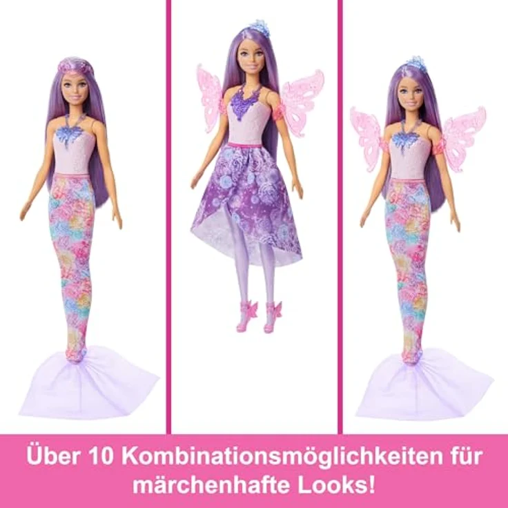 Barbie Anziehpuppe 3-in-1 Fantasy Puppe mit Meerjungfrauen-Schwanzflosse und Flügeln – Bild 3