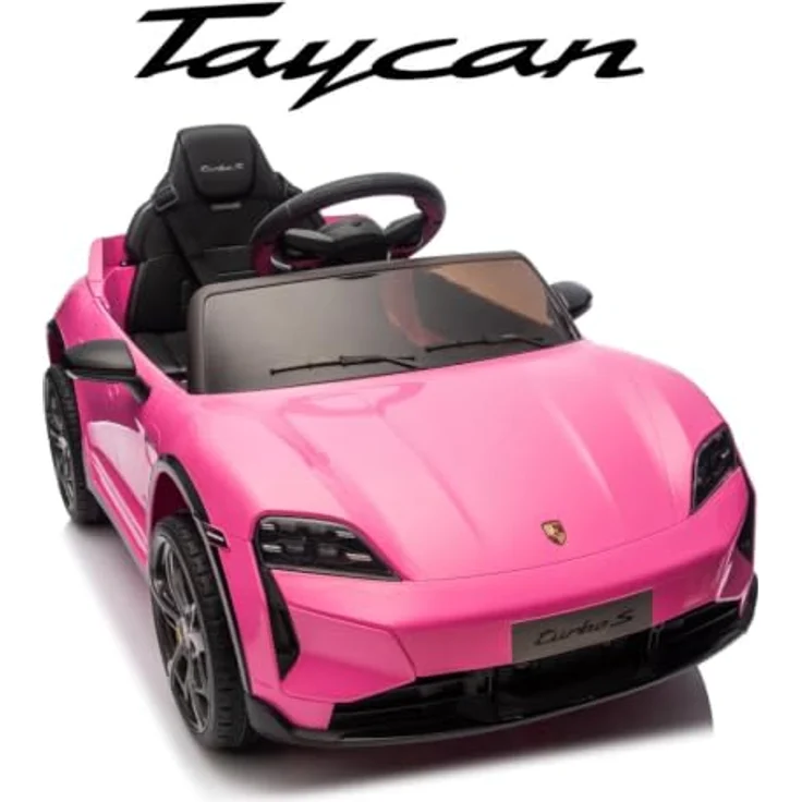 Vrooomy Porsche Taycan Turbo S Kinder Elektroauto, 12V mit Fernbedienung, für 1-5 Jahre, Rosa, MP3-Player, LED-Scheinwerfer, sanfter Start, 2 Motoren – Bild 8