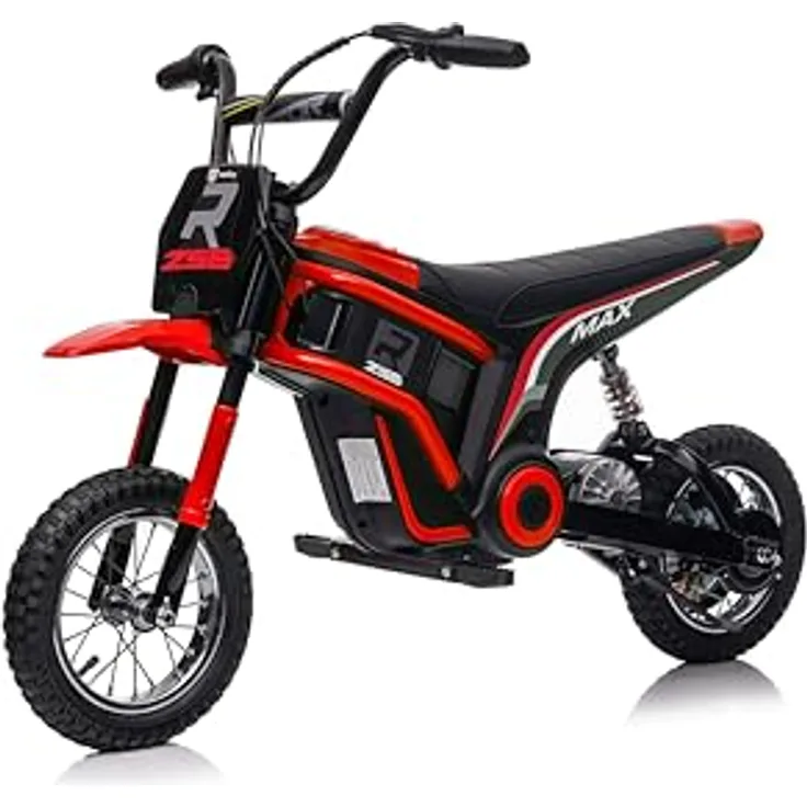 FINOOS Elektro Motorrad Kinder Hurricane 24V, Elektromotorrad mit 350W Motor, 8/16 KMH Geschwindigkeitsmodus, 20KM Lange Reichweite, 12 Zoll Luftreifen, Moto Cross für Kinder von 3,5 – 7 Jahren (Rot)
