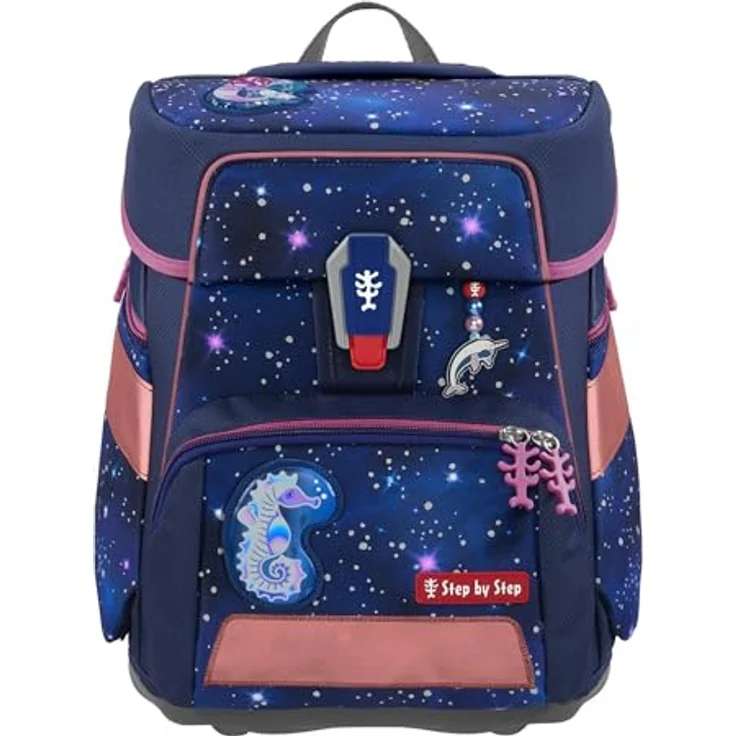Step by Step Schulranzen-Set Space Reflect „Star Seahorse Zoe“ 5-teilig, ergonomischer Tornister, Reflektoren, höhenverstellbar, Hüftgurt, 20L, lila-schwarz – Bild 2