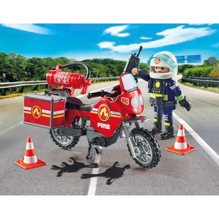 PLAYMOBIL Action Heroes 71466 Feuerwehrmotorrad am Unfallort, Spielzeug mit Funkgerät und Feuerlöscher, für Kinder ab 4 Jahren – Bild 2
