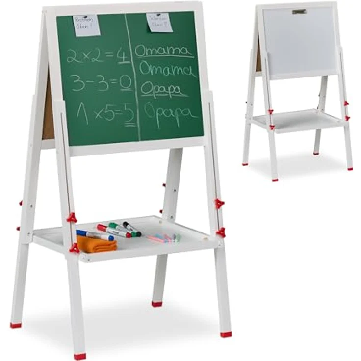 Relaxdays Kinderstandtafel, Höhenverstellbare Maltafel mit Whiteboard und Kreidetafel, für kreatives Spielen und Lernen – Bild 1