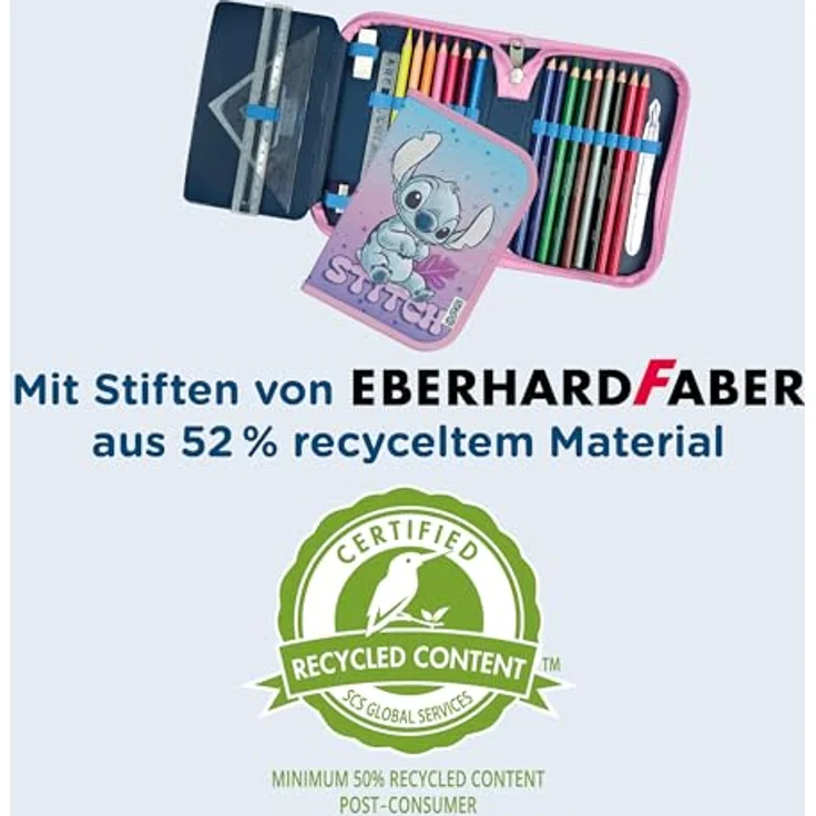 Scooli Gefülltes Schüleretui Stitch, Federmäppchen mit 14 Buntstiften und Zubehör, ergonomisch geformt, ideal für Schule und Freizeit, ab 6 Jahren – Bild 4