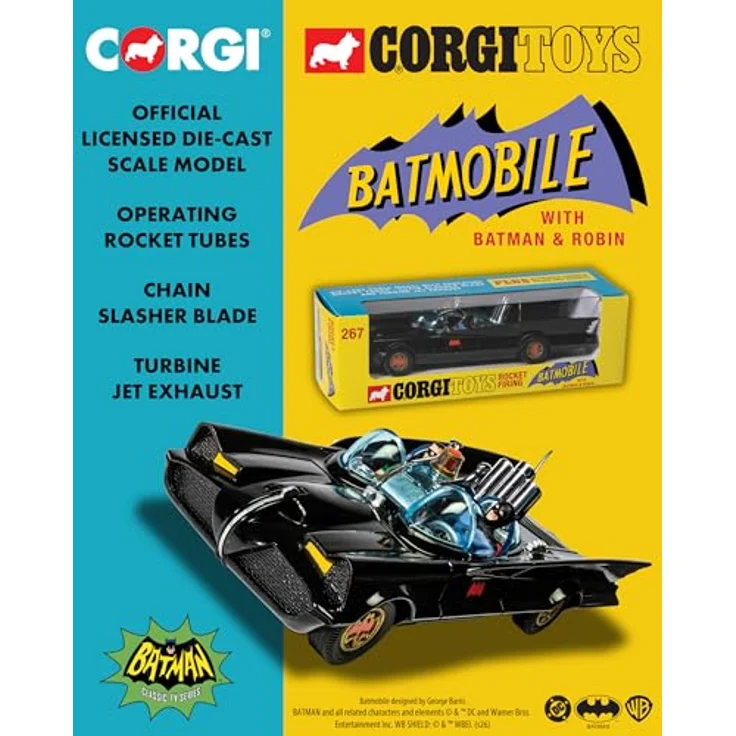 Corgi RT26701 Batmobil, Druckguss-Modellauto mit Batman und Robin, authentische Details, nostalgische Freizeitverpackung, für Sammler und Jungen – Bild 2
