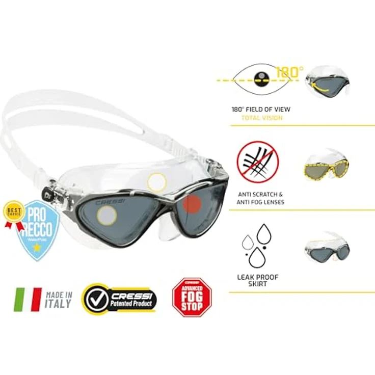 Cressi Planet Goggles - Premium Schwimmbrille für Schwimmen, Pool, Triathlon und alle Wassersportarten, Einheitsgröße, Erwachsene Unisex, Transparent/Blau Weiß – Bild 3