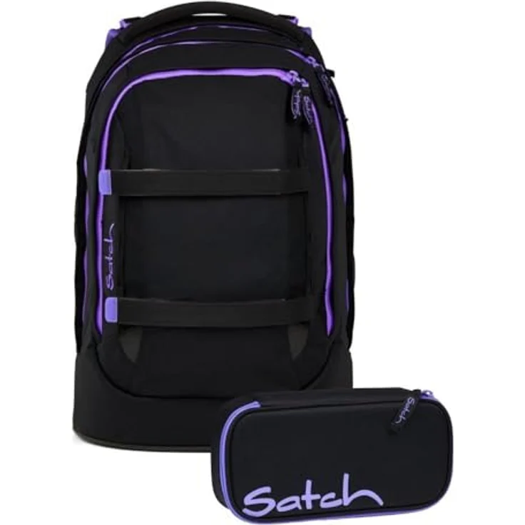 Satch pack Schulrucksack Set 2tlg. inkl. Schlamperbox, innovative 3D Soft-Mesh Rückensystem, Purple Phantom – Bild 1
