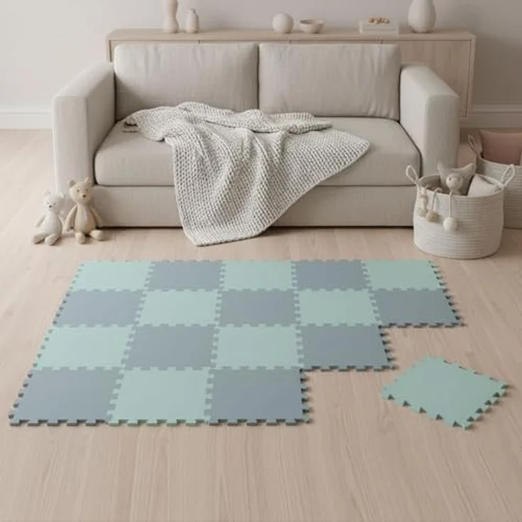 LittleTom Spielmatte Baby Puzzlematte Blau & Mint - 18-teilig, 30x30 cm, EVA Schaumstoff, rutschfest, anti-allergen, Krabbelmatte für Kinderzimmer – Bild 1