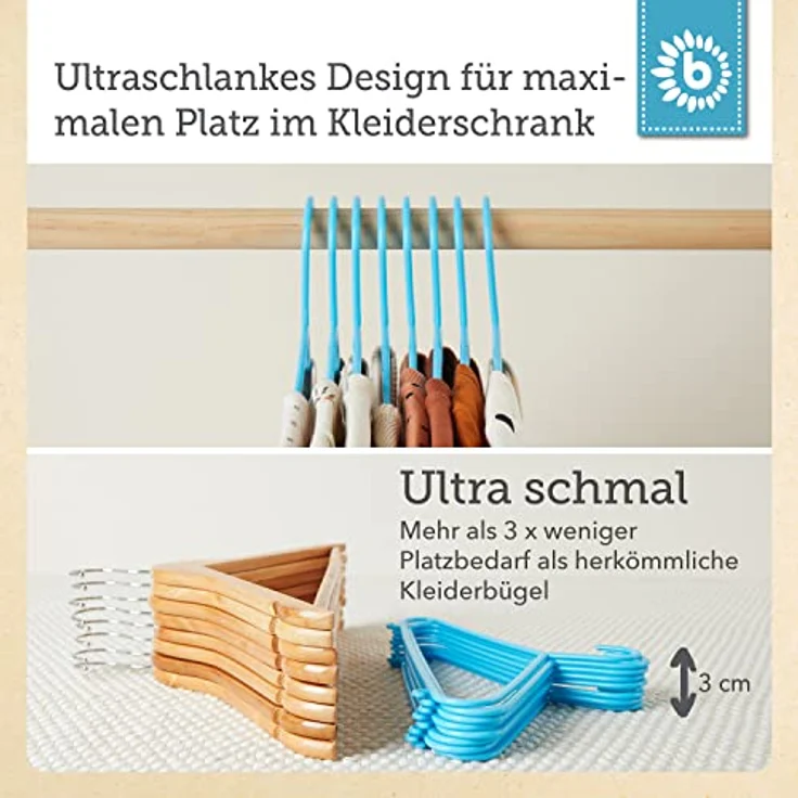 Bieco Kleiderbügel Kinder 8 St. Hellblau | Länge ca 30 cm | Baby Kleiderbügel | Kunststoff Kleiderbügel Kinder Baby | Baby Organiser Für Kleiderschrank | Kleiderbügel Baby | Baby Clothes Hangers – Bild 4