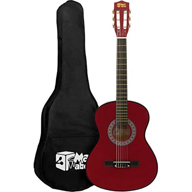 TIGER Klassische Gitarre MA-CG08 1/2 Größe Rot Klassikgitarre - Bunte Spanische Gitarre mit Tragetasche, Gurt, Plektrum und Ersatzsaiten