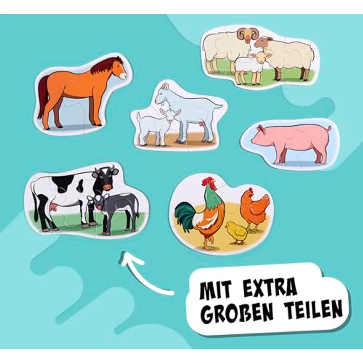 Noris 606012166, 6 erste Puzzles: Bauernhoftiere, für Kinder ab 3 Jahren mit großen Teilen (2-5 Stück) zur Förderung von Feinmotorik und Konzentration – Bild 5