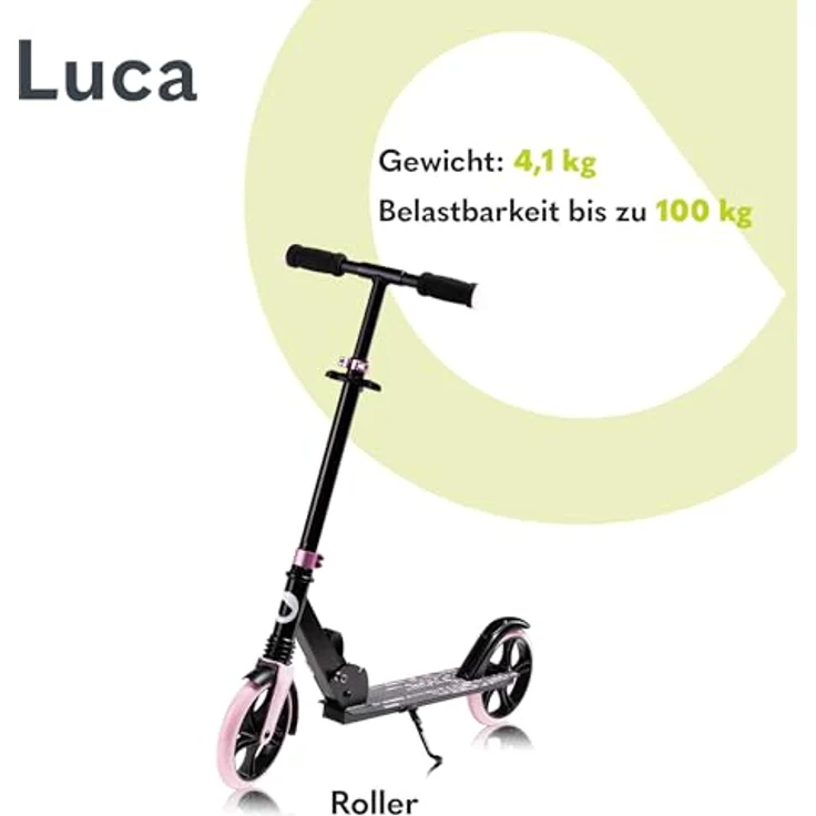 lionelo Cityroller LUCA, klappbarer Tretroller mit Stoßdämpfer, 200mm Rädern, ABEC7 Kugellager, Aluminium, schwarz – Bild 2