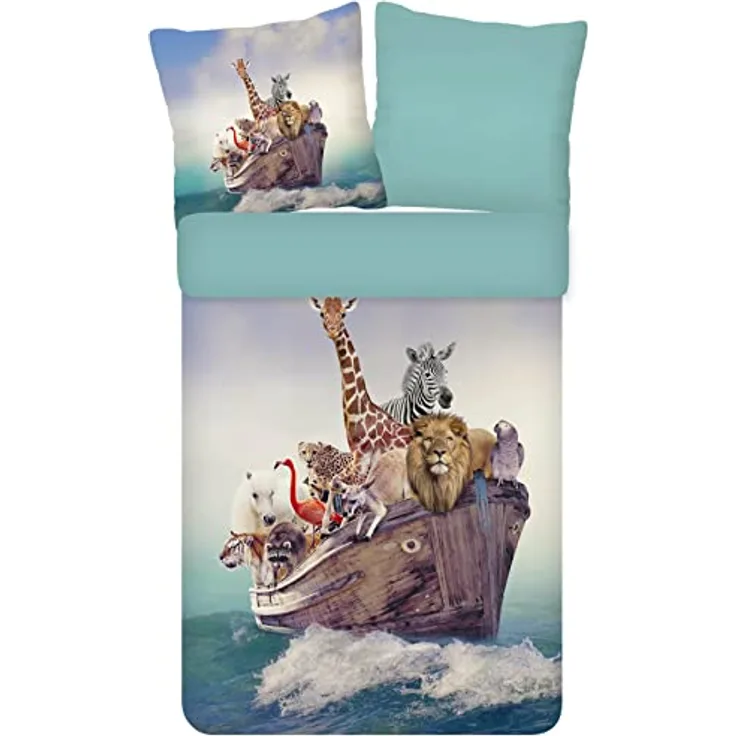 ESPiCO Bettwäsche Trendy Bedding Arche Noah Löwe Tiger Giraffe Pferd Vögel Känguru Leopard Renforcé, 135x200 cm