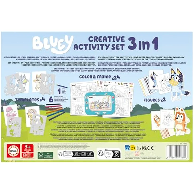 Educa Bluey Frame Creative Set 19887, 3-in-1 Mal- und Bastelset mit Ausmalblättern und Aufklebern für kreative Entfaltung – Bild 3