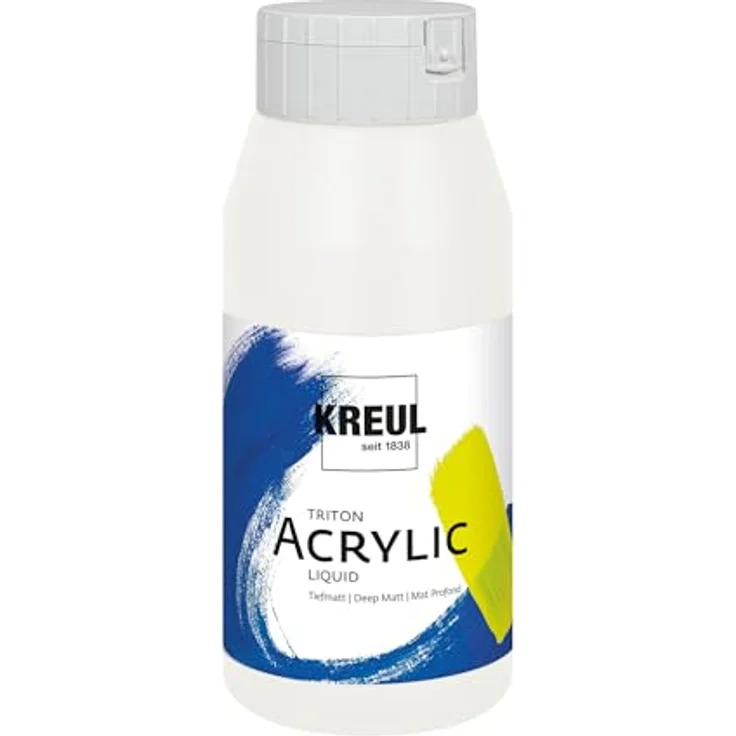 KREUL Triton Acrylic Liquid Titanweiß 750 ml, Künstler-Acrylfarbe in Studienqualität, tiefmatt und schnell trocknend, wasserbasis und wetterfest – Bild 1