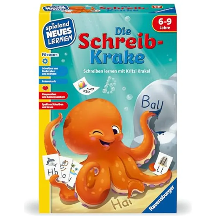 Ravensburger Die Schreib-Krake, Lernspiel zur Förderung der Schreibkompetenz mit unterschiedlichen Schwierigkeitsgraden, Made in Europe