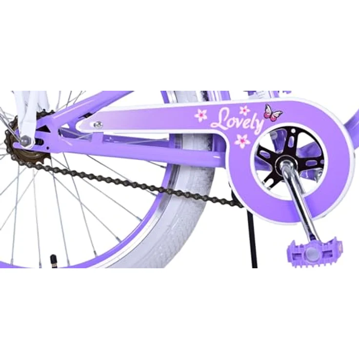 Volare Lovely 20 Zoll Kinderfahrrad, Lila, 1 Gang, mit Korb, Seitenständer und höhenverstellbarem Sattel – Bild 5