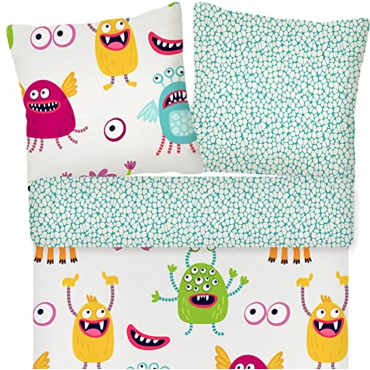 ESPiCO Bettwäsche Trendy Bedding Monster Ungeheuer Kreaturen Wesen Aliens Baumwolle Renforcé, 135x200 cm, Helles Design – Bild 2