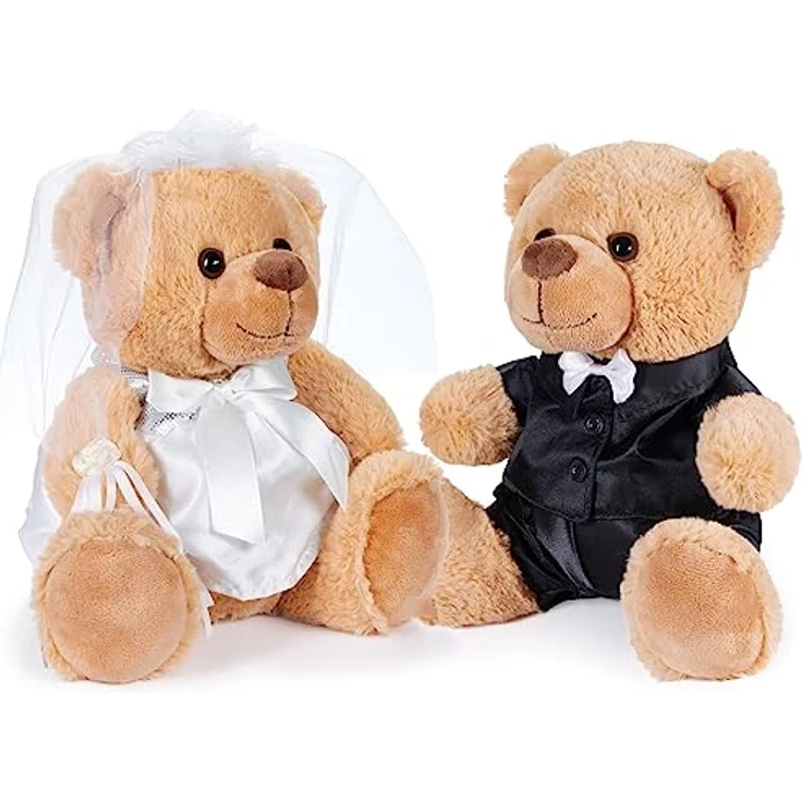 BRUBAKER Kuscheltier Teddybär Hochzeitspaar - 25 cm Braut und Bräutigam Teddy Set (mit Anzug und Brautkleid), Geschenk für Hochzeit und Verlobung, Weiß/Braun – Bild 2
