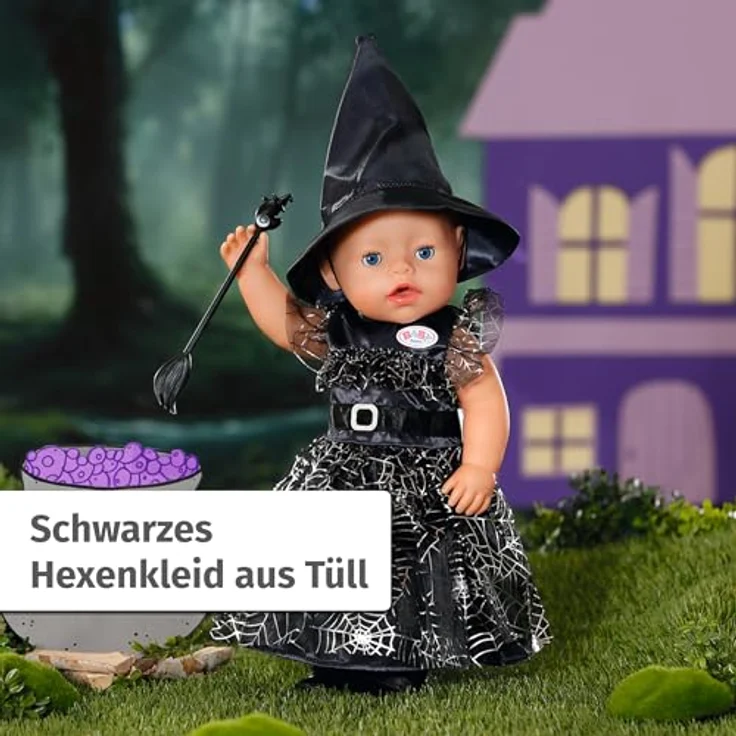 BABY Born Hexenkleid mit Besen und Hexenhut, Puppenkleid für 43 cm Puppen, Zapf Creation - Verzaubertes Tüllkleid, Besen und Hexenhut, Hochwertiges Zubehör - Preisvergleich – Bild 2
