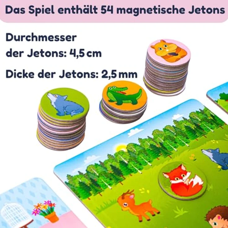Magnikon Magnetisches Lotto Spiel „Die Tierwelt“, Bingo und Memory für Kinder ab 3 Jahren, 54 Magnete, 6 doppelseitige Spielbretter, farbenfrohe Tierbilder – Bild 8