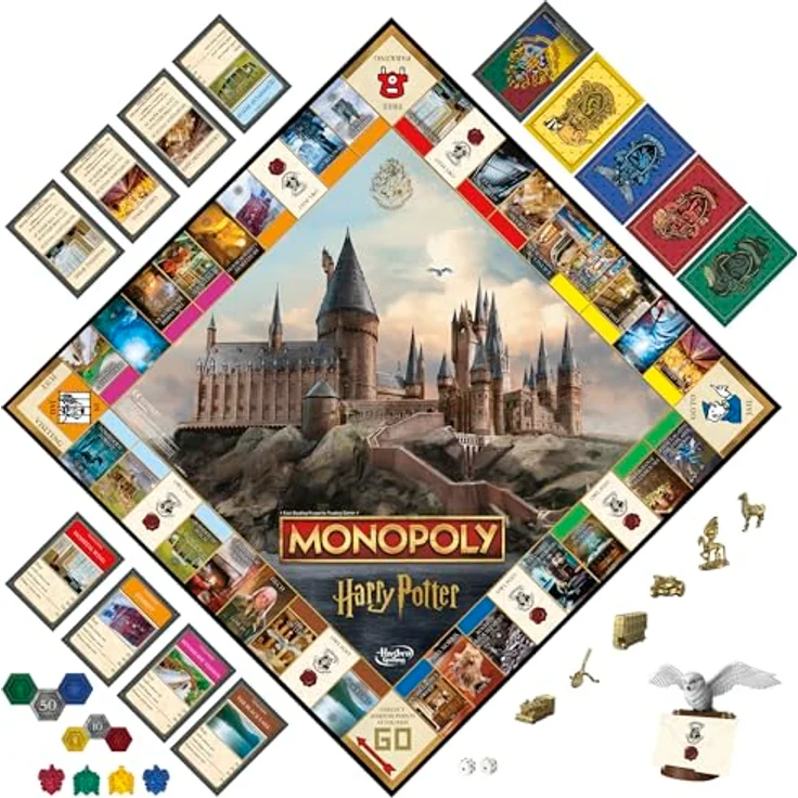 Hasbro Gaming Monopoly Harry-Potter-Edition, Brettspiel für 2-6 Spieler, mit goldenen Spielsteinen und Eulenpostkarten, ab 8 Jahren – Bild 3