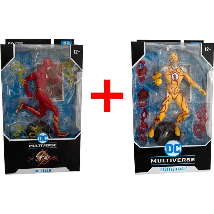 McFarlane DC Multiverse Flash & Reverse-Flash, Actionfiguren mit beweglichen Gelenken, Sammelkarte und Blitzen, 2er-Geschenkset, mehrfarbig