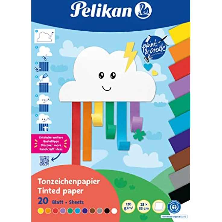 Pelikan Tonpapier Block 23 x 33 cm, 20 Blatt in 11 Farben, Rainbow