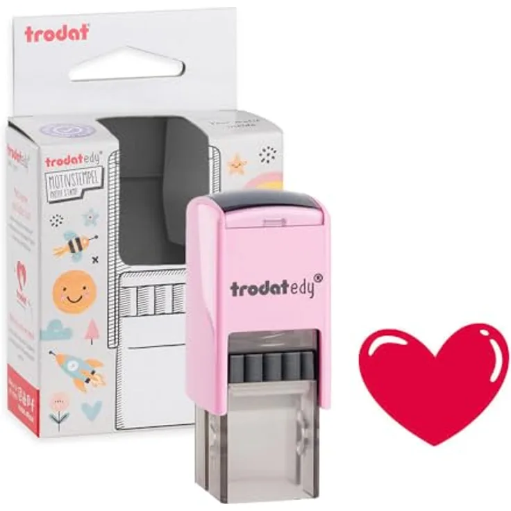 trodat edy®Fix Motivstempel Herz 2,0 x 2,0 cm, Abdruckfarbe rot, Gehäuse pastell-rosa