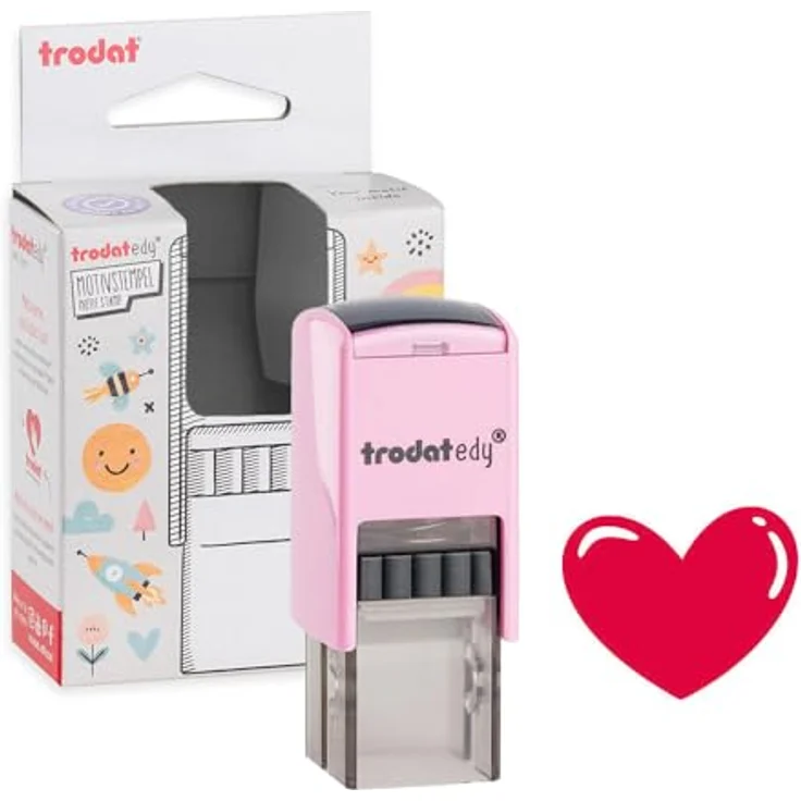 trodat edy®Fix Motivstempel Herz 2,0 x 2,0 cm, Abdruckfarbe rot, Gehäuse pastell-rosa – Bild 1