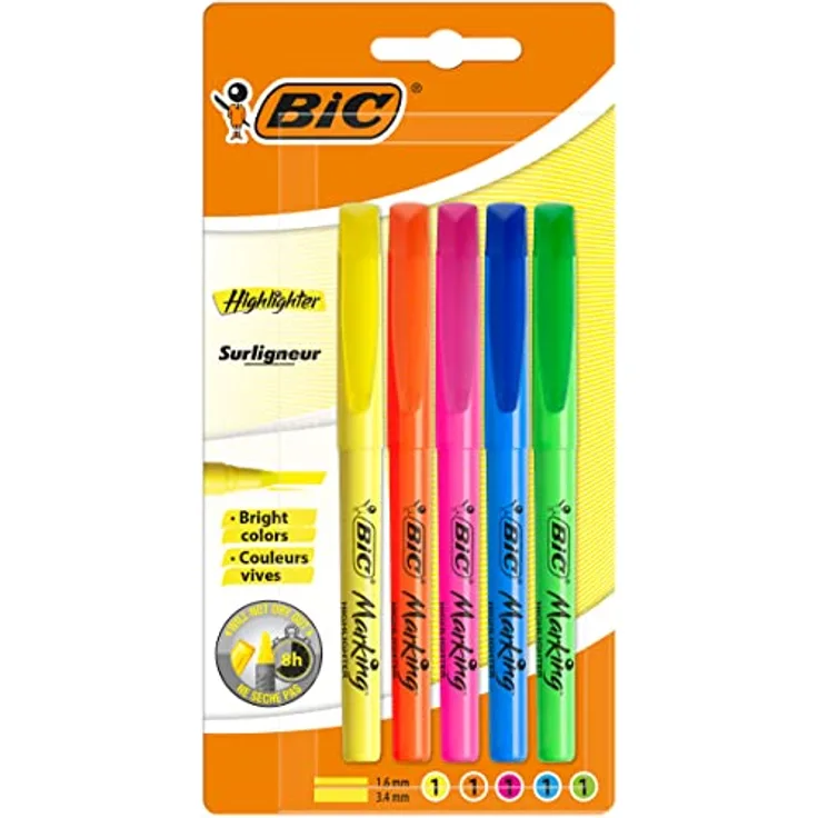 BiC 893133 Textmarker, hell, 5 Stück