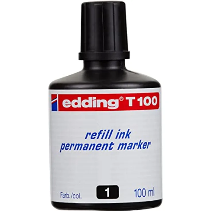 edding T 100 Nachfülltinte Permanentmarker - schwarz - 100ml - mit Tropfendosiersystem, zum schnellen Nachfüllen fast aller edding Permanentmarker