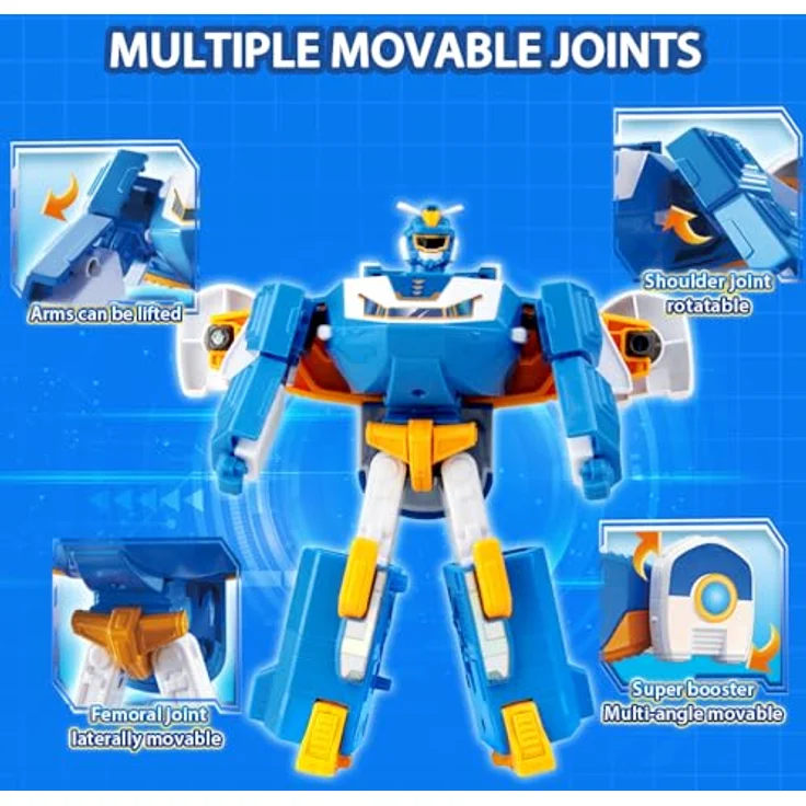 Super Wings 2-in-1 Mini World Aircraft Verwandlungsroboter, 18 cm groß mit Licht- und Soundeffekten, Transformer-Spielzeug für Mädchen und Jungen ab 3 Jahren, blau – Bild 4