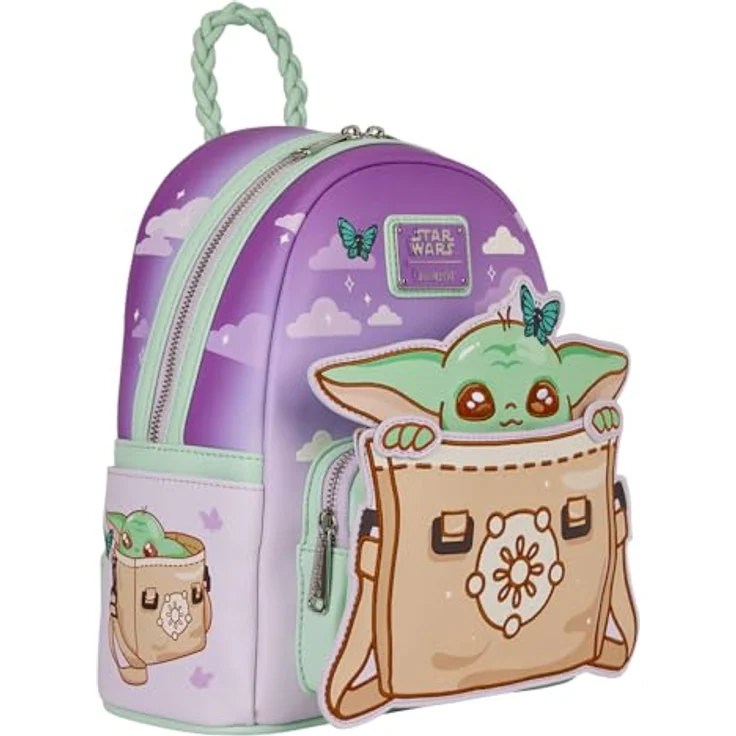 Loungefly Star Wars Grogu Mini Rucksack, Kunstleder, geflochtener Tragegriff, verstellbare Schultergurte, bewegliche Grogu Applikation, 22,8 x 26,6 x 11,4 cm – Bild 5