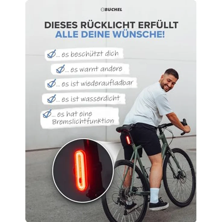 Büchel Rücklicht Micro Lens COB, LED Rücklicht mit Bremsanzeigefunktion, aufladbar und StVZO zugelassen – Bild 2
