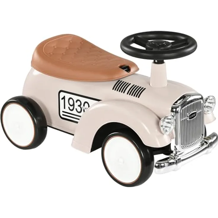 AIYAPLAY Kinder Rutschauto, Rutscherfahrzeug mit Kippschutz, Vintage-Design und Stauraum, Creme, 58 x 27 x 35 cm