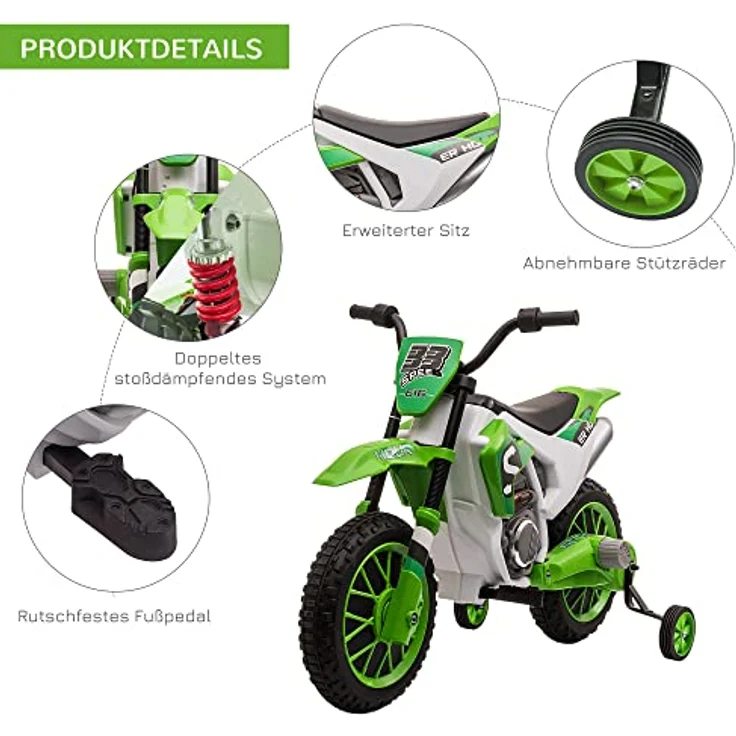 HOMCOM Elektro-Kindermotorrad Elektrofahrzeug für Kinder ab 3 Jahre, 30 kg Belastbarkeit, inkl. Akku und Ladegerät, grün & weiß - Preisvergleich – Bild 6