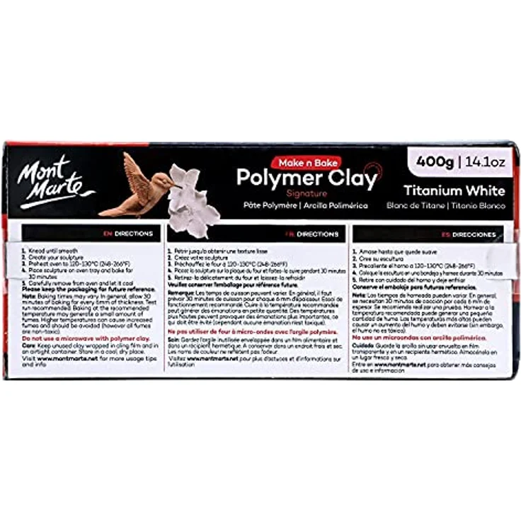 Mont Marte Modelliermasse Make n Bake Polymer Clay Weiß 400g -Weiche Modelliermasse, Ofenhärtend, geschmeidig & leicht zu formen-Ideal für Schmuck, Figuren & Skulpturen – Bild 6