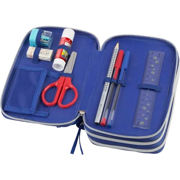 Faber-Castell 573040 – Dreifach-Schulmäppchen – Einhorn, Federmäppchen mit 3 Fächern und umfangreichem Inhalt in Dinosaurier-Design – Bild 2