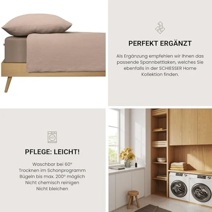 Schiesser Bettwäscheset Molly | 2-teilig | Musselin | 100% Baumwolle | Oeko-Tex Zertifiziert | Reißverschluss | Taupe – Bild 5