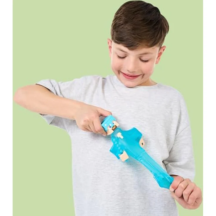 Heroes of Goo Jit Zu, Minecraft-Figur Steve mit Diamant-Rüstung & Schwert, dehnbar bis auf das Dreifache der Größe, mit elastischer Glibberfüllung und verborgenem Diamant-Element – Bild 3
