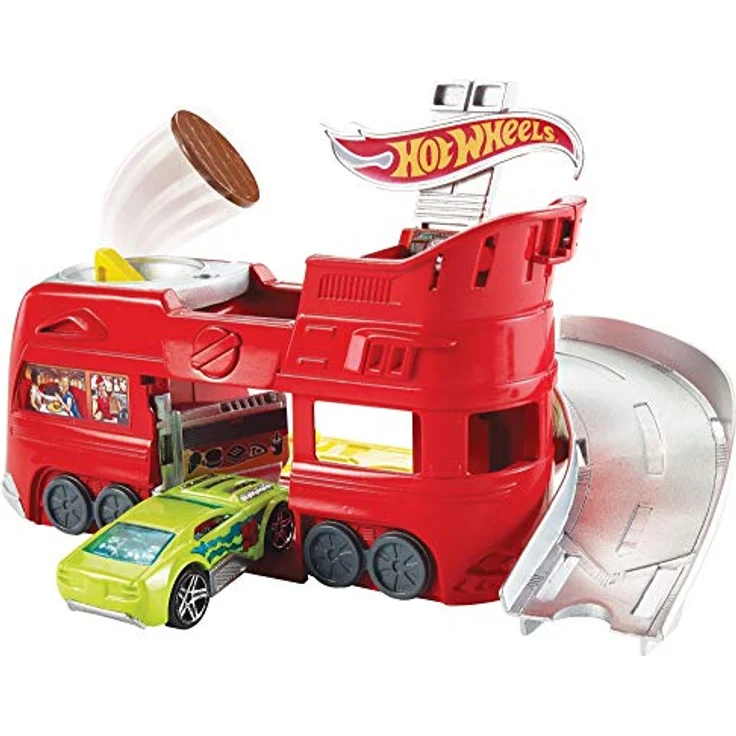 Hot Wheels Dine & Dash Playset, ausklappbares Rennbahn-Spielset mit Autowäsche, Garage und Spukhaus – Bild 1
