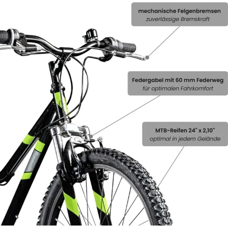 Galano GA20 Mountainbike 24 Zoll Jugendfahrrad ab 8 Jahre, 21 Gänge, schwarz/grün – Bild 3