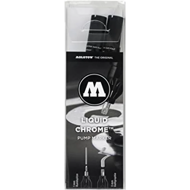 Molotow Liquid Chrome Marker Calligraphy Set 1 (Rundspitze 1,0mm und Kalligrafiespitze 3,0mm, Spezialtinte mit echtem Spiegeleffekt) chrom – Bild 4